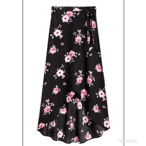 H&M Black Wrap Maxi Skirt with Pink Floral Print
